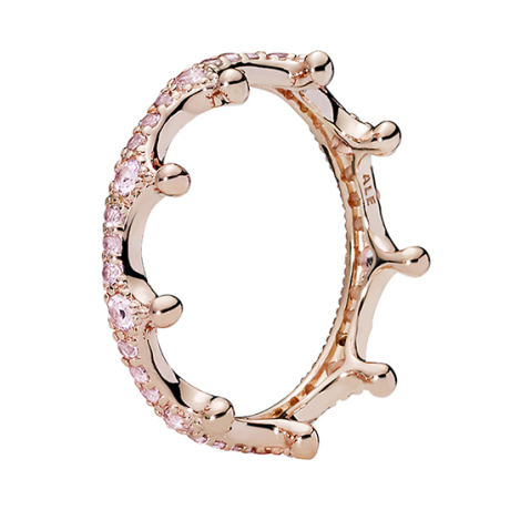 潘多拉CROWN PANDORA ROSE RING WITH ORCHID PINK AND BLUSH PINK CRYSTAL  纯银戒指